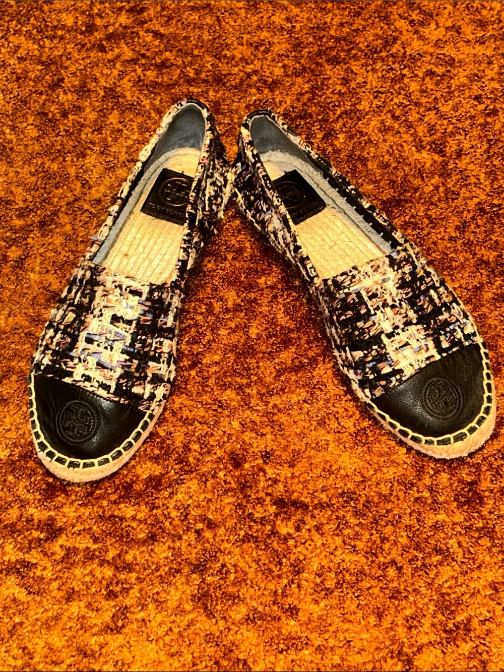 Tory Burch Multicolor Tweed Espadrilles with Black Cap Toe